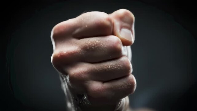Clenched Knuckles Macro, Tension and Anger with Charcoal Backdrop