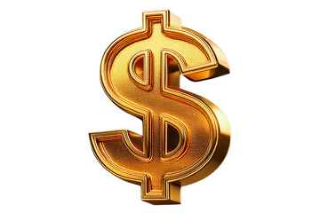 Transparent Background Angled 3D Gold Dollar Icon with Metallic Shine