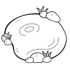Black line art of small Clear Pond with Rocks