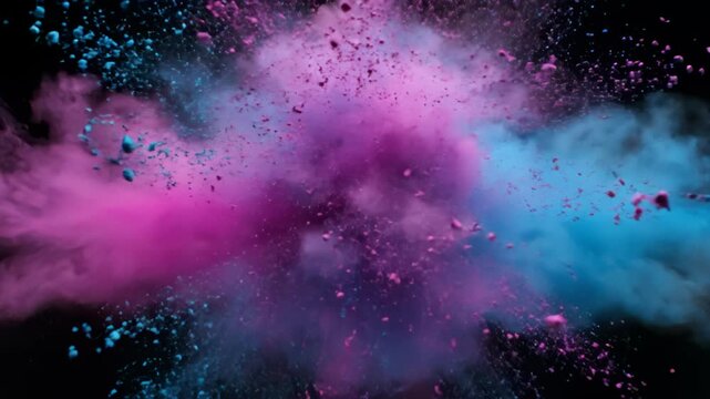 Color powder clouds collide in cinematic void