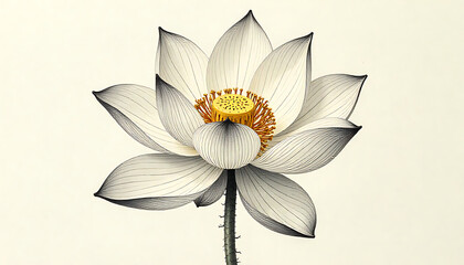 Elegant White Lotus Flower with Yellow Center on Light Background