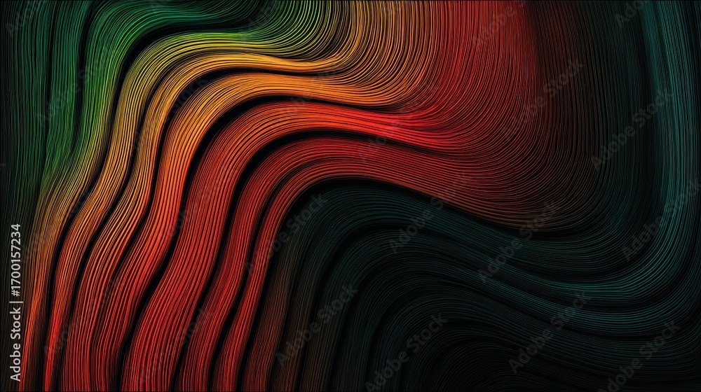 Poster colorful abstract wave patterns create a visually striking composition with smooth textures in dark 
