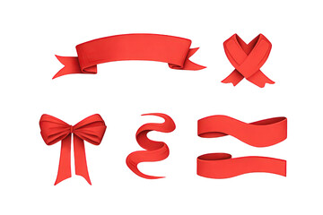Red Ribbons And Bows Collection On Black Background