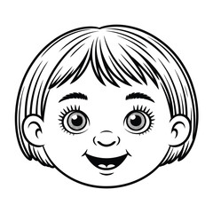 Simple black and white line drawing of a happy child's face vector illustration silhouette vector illustration white background