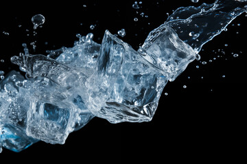 Ice cubes and water splashing