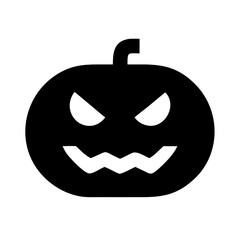 An evil, smiling jack-o'-lantern with a scary face, a spooky pumpkin head perfect for a Halloween, autumn holiday decoration