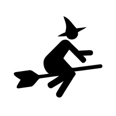 Vector black silhouettes of a man, a flying witch, and a flying bat for a Halloween icon or logo design