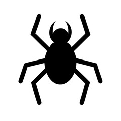 A scary spider vector silhouette with a cartoon arachnid on a black web