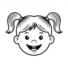 Simple outline vector illustration of a smiling girl's face with pigtails silhouette vector illustration white background