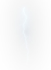 A lightning strike on a white background represents a high voltage weather event as a PNG transparent image