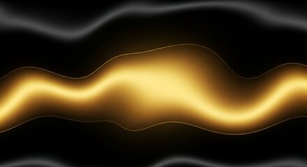 Dynamic golden wave flows across dark luxurious background, creating elegant, modern abstract art.