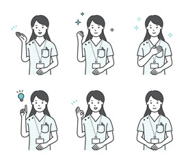 笑顔でポーズをとる看護師のアイコンセット イラスト素材