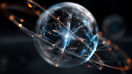 6G. Data Speed. Quantum Communication. 3D concept of a holographic globe illustrating connectivity through 6G technology.