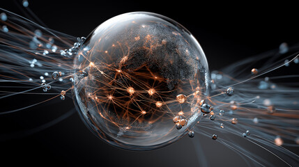 6G. Data Speed. Quantum Communication. 3D concept of a holographic globe showcasing 6G technology connections.