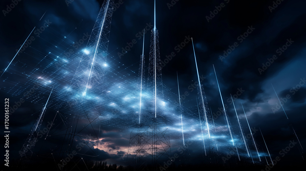 Aufkleber 6g. data speed. quantum communication. 3d antenna array design showcasing ultra-speed beaming techno
