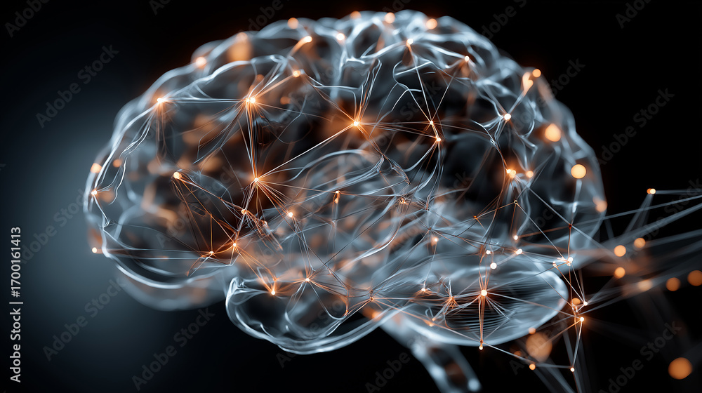 Poster 6g. data speed. quantum communication. a futuristic 3d brain visualizing neural signals in a hologra