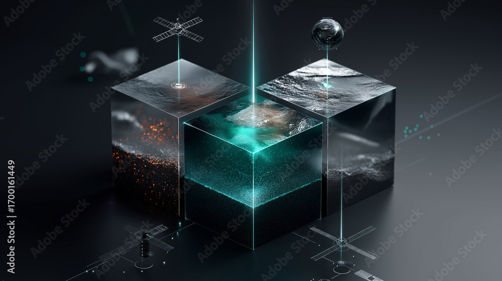 Aufkleber 6g. data speed. quantum communication. isometric 3d visualization of a quantum 6g communication node