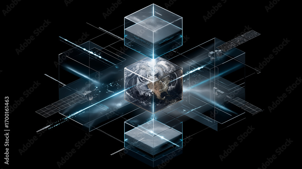 Aufkleber 6g. data speed. quantum communication. isometric 3d visualization of a quantum 6g network node for t