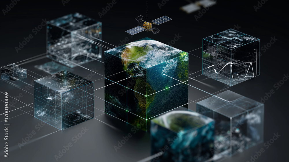 Aufkleber 6g. data speed. quantum communication. isometric 3d visualization of a quantum 6g communication node