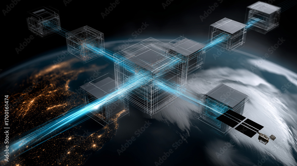 Poster 6g. data speed. quantum communication. isometric 3d visualization of a quantum 6g node for technolog