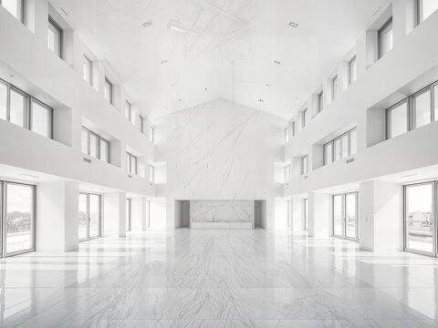 grand hall int&eacute;rieure vide et blanc avec sol en marbre