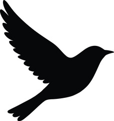 vector silhouette, bird in flight wings fully spread, side view, solid black