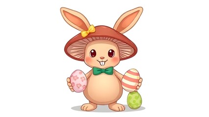 Obraz premium Easter bunny with colorful eggs on grass cartoon illustration