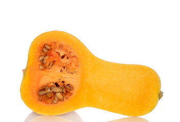 Ripe sweet pumpkins isolated on white background, close-up.