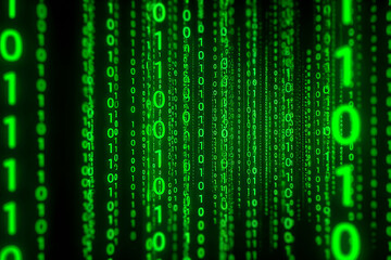 Binary Code Cascade Digital Data Stream in Green Matrix Style