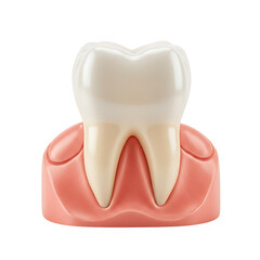 Dental model of human tooth and gum structure on white background  