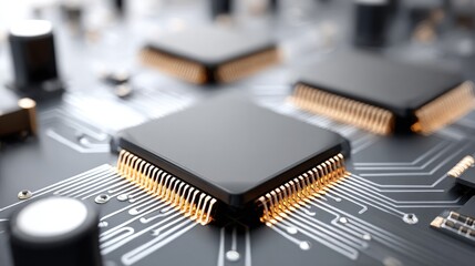Detailed perspective on a modern computer circuit board featuring microchip connectivity for technological innovations