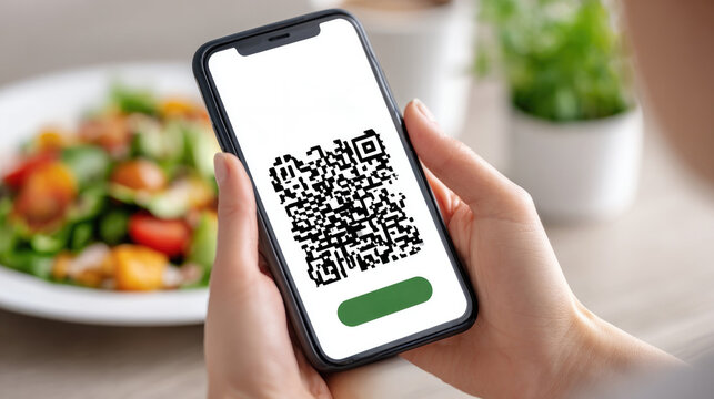 Customer engages with restaurant qr code technology using smartphone for menu access and payment convenience