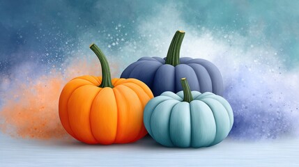 Colorful halloween pumpkins with painted effect on artistic background for festive decoration and design