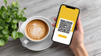 Mobile payment with qr code in cafe setting for secure and contactless transactions