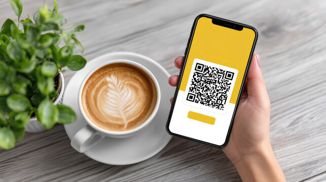 Mobile payment with qr code in cafe setting for secure and contactless transactions