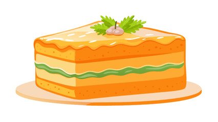 Delicious layered cake slice vector illustration with topping and garnish for dessert lovers design needs