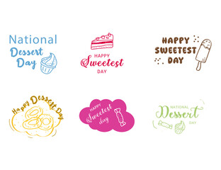 Happy National Dessert Day , october 14. Set of lettering National Dessert,Sweetest Day with cupcake,candy,donuts ,cheescake,etc in doodle style.Hand-drawn vector design.