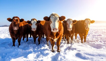 Cows in snowy field at sunrise (1)