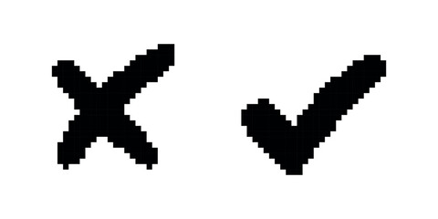 Set of pixel check mark and cross. Vector illustartion  © meranda