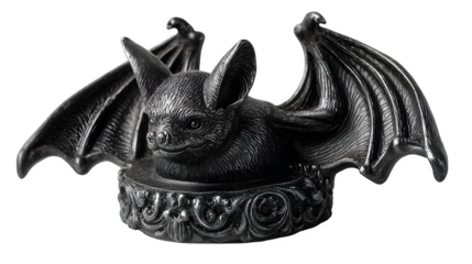 Black metal candle holder shaped like a bat, isolated on white background