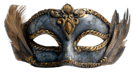 Creepy carnival mask with feathers, isolated on white background