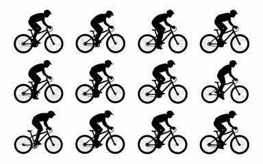 Obraz premium Vector art of silhouettes of cyclist riding bicycle