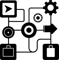 Workflow diagram icons silhouette vector icon , black and white , white background 