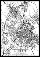 Obraz premium Meerut Uttar Pradesh City Street Map. City downtown, abstract travel art, modern background, colorful graphic design, new office banner, art, street view paint