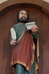 Obraz premium Saint Matthew, statue in the parish church of St. Matthew in Garcin, Croatia