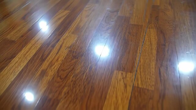 Polished wooden floor with reflective light