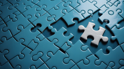 Completing the puzzle: A close-up shot highlights a jigsaw puzzle, with a single missing piece offering a visual metaphor for solutions.