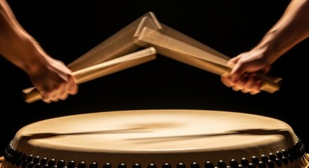 Hands holding wooden rolling pin over cutting board