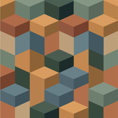 Obraz premium Geometric cube pattern in retro color palette creates an abstract background, seamless pattern, Stock royalty.