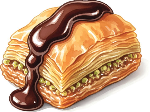 baklava with chocolate sauce, dessert clip art preview